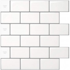 10-Sheet Peel and Stick Tile for Kitchen Backsplash, 12x12 inches White Subway Tile with Grey Grout