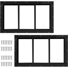 2 Pack 10" x 18" Black Shed Window with Tempered Glass Household Windows with Srews for Shed, Chicken Coop, Playhouse, Garage and Barns(No Screen)