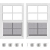 2 Pack 12" x 18" White Shed Window with Tempered Glass and Fiberglass Screen Household Sliding Windows with Screws for Shed, Chicken Coop, Playhouse, Garage and Barns