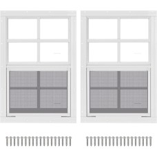 2 Pack 12" x 18" White Shed Window with Tempered Glass and Fiberglass Screen Household Sliding Windows with Screws for Shed, Chicken Coop, Playhouse, Garage and Barns