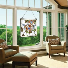 Stained Glass Panels Window Hangings Sunflower and Birds Tiffany Style Traditional Art Handcrafts for Home Decor and Gifts