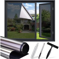 One Way Window Privacy Film: Home Window Tint Reflective Window Film See Out Not in Sun Blocking Anti UV Mirror Window Clings Daytime Privacy Door Window Covering with 3 Tools, 35.4 * 236.2Inch